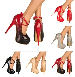 ZAPATOS DE FIESTA DE NOCHE DE NOCHE DE FIESTA DE NOCHE DE PLATAFORMA DE PATENTE TACONES ALTOS CORREA DE TOBILLO CORREA DE TOBILLO - Imagen 1 de 11