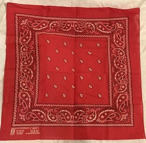 Vintage Paris Red Bandana Hankie Hanky Handkerchief 22" Made in USA - Picture 1 of 2