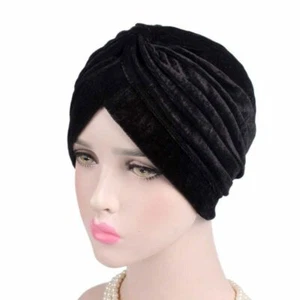 Turban Hat Ladies Velvet Velours Cap Headpiece Scarf Wrap Hats 6 Colors - Picture 1 of 7