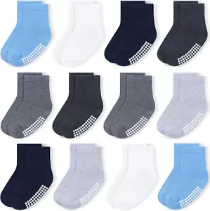 12 Pack Baby Socks Cotton Crew Toddler Socks Grips Non Slip Bottom Kids Socks - Picture 1 of 7