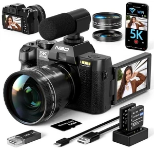 5K Digital Camera 48MP 16X 180° Flip Screen w/ 2 Batteries Vlogging Photography - Picture 1 of 11