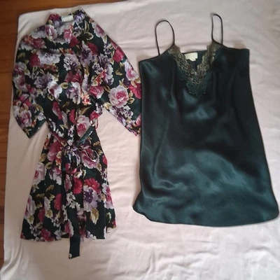 复古 Inner Most Slip Nightie & Kimona 套装绿色花卉内衣 S 码 — 第 1/4 张图片