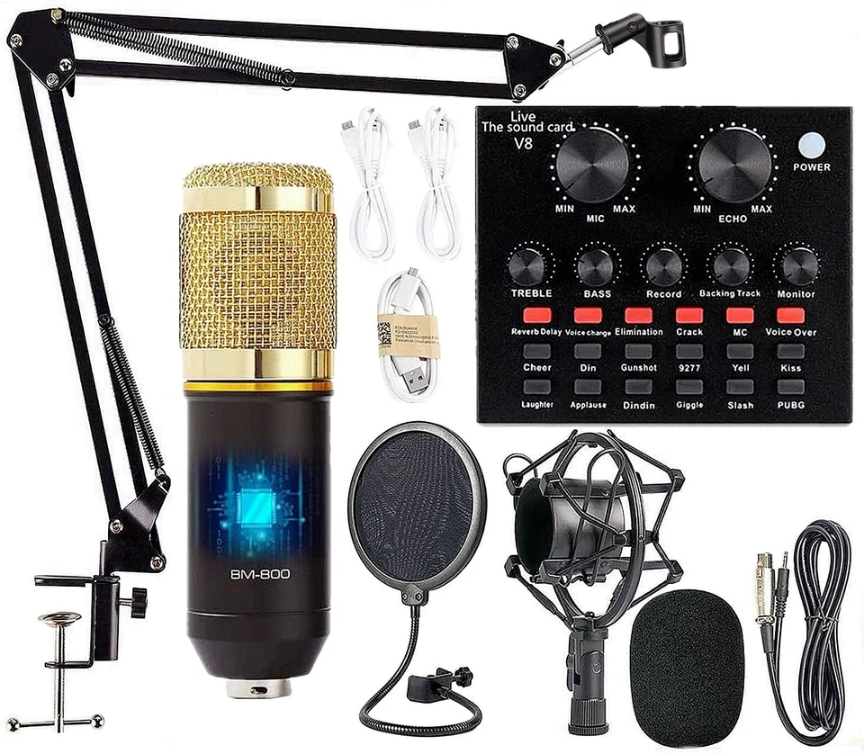Podcast Equipment Bundle - BM-800 Mic Kit, Live Sound Card, Mic Arm, Shock - Image 1 of 4