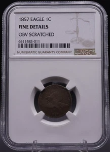 1857 Flying Eagle Cent NGC Fine Details Obv Scratched Small Cent 1C Coin - Picture 1 of 4
