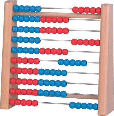 GOKI Rechenrahmen rot blau Rechenschieber Abakus Rechenhilfe 100 Kugeln Holz Kinder