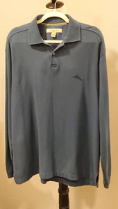 Tommy Bahama Men's Pima Cotton Blue Polo Long Sleeve L - Picture 1 of 7