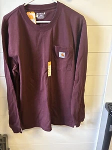 Carhartt Men's Burgundy Loose Fit Heavyweight Long Sleeve Pocket TShirt Size S - Picture 1 of 5
