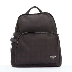 rare PRADA Vintage brown black check print triangle logo nylon backpack - Picture 1 of 11
