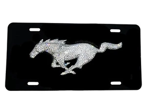 Bling Car Logo Vanity Plate AUSTRIAN CRYSTALS Custom Bedazzled Ford Mustang Benz - Picture 1 of 11