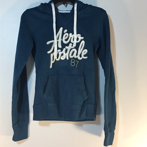 VETEMENTS Felpa con cappuccio da donna blu Aeropostale 87 stampa logo taglia S ottime condizioni