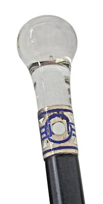 Bengala vintage prata esterlina/esmalte/cristal/madeira 38" - Imagem 1 de 4