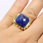 Natural Blue Lapis Lazuli Faceted Square Ring Gold Electroplate Adjustable Rings