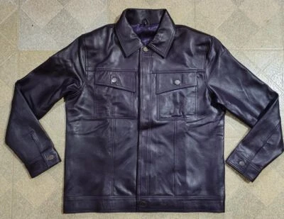 Men Button Jacket 100% Genuine Purple Lambskin Leather All Size Available - Imagem 1 de 4