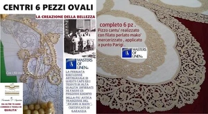 Linen Cantù lace hand embroidery, set of 6 pieces with roses and beige pearls - Picture 1 of 16