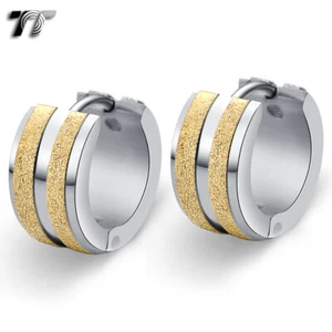 TT Stainless Steel Thick Hoop Earrings (EH68) NEW - Picture 1 of 1