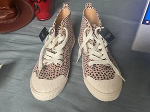 NEXT LADIES BROWN SPOT HI TOP TRAINERS PUMPS SHOES SIZE 7 BNWT - Picture 1 of 4