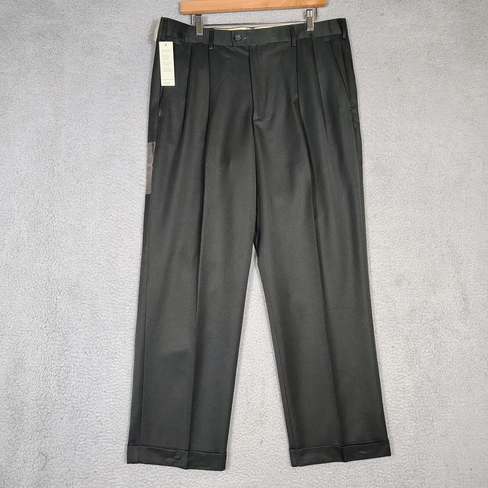 Pantalones Dockers Lincoln para hombre 36x30 negros plisados con puños calce relajado rectos nuevos con etiquetas Foto 1 de 4