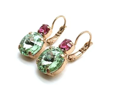 Pendientes Por Mariana Mujer Hermosos Crisólito Redondo y Cristales de Swarovski Rosa Foto 1 de 4
