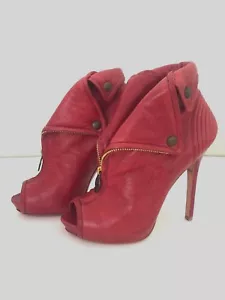 worn once Alexander McQueen FAITHFUL Booties Ankle Boots Red Peep Toe 36.5 - Picture 1 of 11