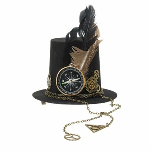 Steampunk Gears Clip Mini Top Hat Victorian Women Girl Costume Feather Dress Cap - Picture 1 of 12