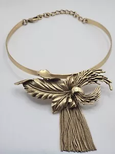 Statement Antiqued Gilt Necklace Choker Fringe - Foto 1 di 4
