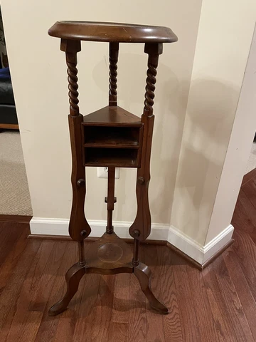 vtg solid wood corner table plant stand side table Cover