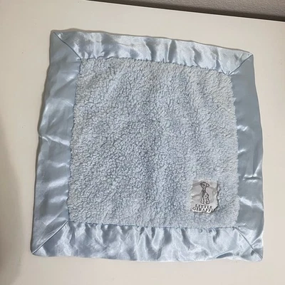 Little Giraffe Blue Lovey Square Security Blanket Chenille Satin Trim Lovie - Image 1 of 4