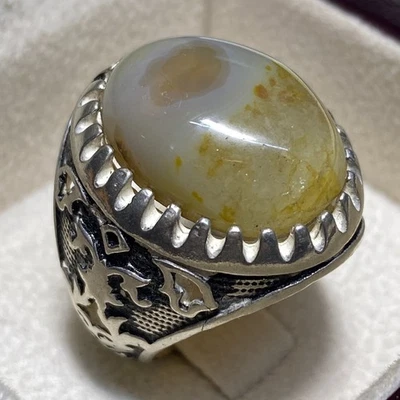 Anillo de plata de ley 925 para hombre yemen aqeeq SULAIMANI ágata para hombre anillos de plata Foto 1 de 4