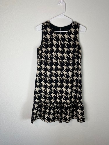 VETEMENTS Abito J Crew donna 4 nero panna pied de poule seta senza maniche orlo arricciato festa