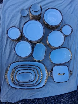 100 piezas. China Set Antiguo J Pouyat Limoges POY28 Art Deco Rosas Geométricas Foto 1 de 4