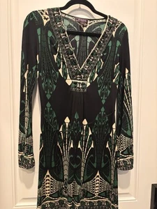 Hale Bob Annabel Green Geometric Metallic Long Sleeve Dress Small - Picture 1 of 7