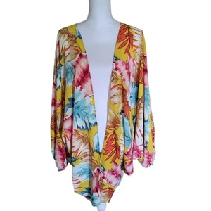 L Love Floral Kimono Dolman Sleeve S/M Fits To 1X Festival Boho Peasant Beachy - Picture 1 of 10