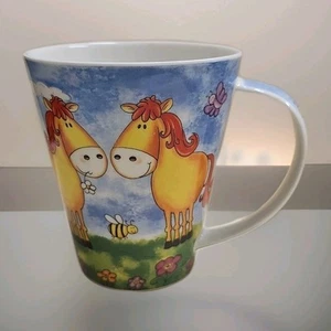Grays of Shenstone FUNNY HORSE stoneware mug w/ yellow horses bees & butterflies - Picture 1 of 8