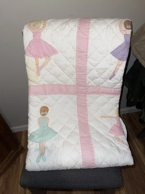 Twin Cotton Quilt with Pillow Case. Appliquéd Ballerina Designs. Pink.  - Image 1 of 4