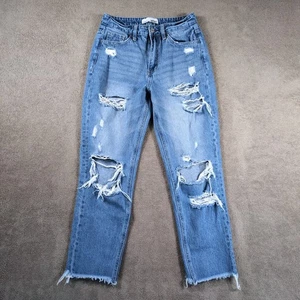 Vervet Mom Jeans Damen 26 Blau Denim Baumwolle High Rise Distressed Ausgefranster Saum - Bild 1 von 13
