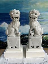 Vintage pair of blanc de chine white chinese foo dog figurines porcelain Lamps