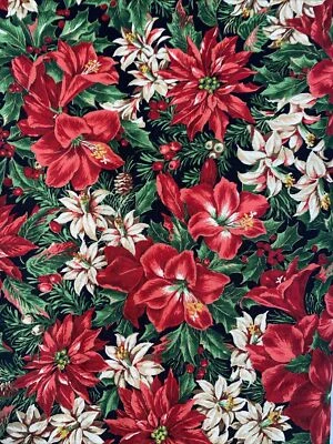 CRANSTON PRINT WORKS Christmas Floral Poinsettia Lily PineHolly Fabric 56" x 69" - Image 1 of 4