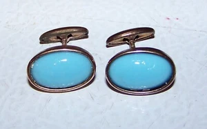 Gemelli antichi vittoriani XIX secolo ottone dorato pietra vetro blu - Foto 1 di 4