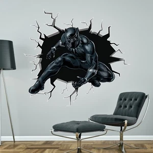 BLACK PANTHER breaking through WALL STICKER 3D comic decal art boys bedroom - Picture 1 of 2