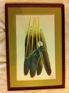 gerahmtes bemaltes Feder Wandbild - Bild 1 von 1