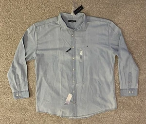 New Mens Tommy Hilfiger Long Sleeve Button Up Shirt Faded Distressed Blue 3XL - Picture 1 of 15