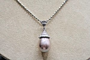 Sterling Silver Pink Cultured Pearl Set Pendant Necklace Signed OP 925 R10 - Picture 1 of 8