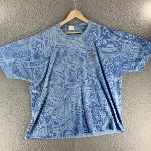 Vtg Woody Guthrie Shirt Mens 3X All Over Print  Folk Music Blue  - Picture 1 of 12