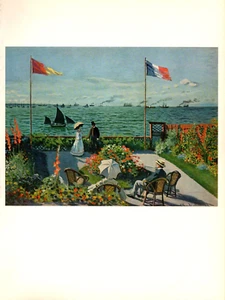 1960 Vintage MONET "TERRACE AT THE SEASIDE, ST. ADRESSE" COLOR offset Lithograph - Picture 1 of 2