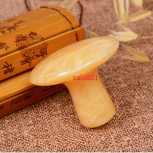 Forma de hongo amarillo Jape Stone Gua Sha masajeador ojos cara cuerpo herramienta de masaje - Imagen 1 de 6