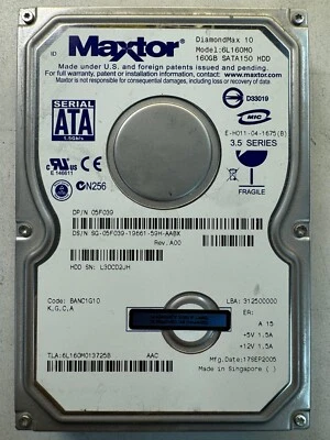 DELL 5F039 DIAMONDMAX 10 6L160M0 160GB 7.2K RPM 8MB Cache 3 Gb/s SATA 3.5" HDD - Image 1 of 4