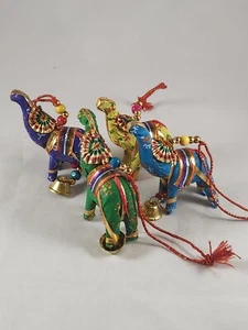 4 VINTAGE HANDMADE BEADED EMBROIDERY EAST INDIAN ELEPHANT SATIN ORNAMENTS 3 1/5" - Picture 1 of 17