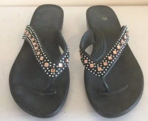 Ladies SKO'S Flip Flop Sliders Black Glitter Beads Toe Pole U.K. 6.5 FREE P&P - Picture 1 of 9