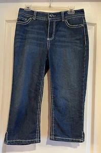 Code Bleu Annette Womens Sz 6 Regular Capri Pants Blue Denim Embroidery Pockets - Picture 1 of 2