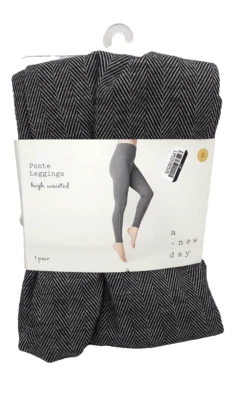 A New Day Women's Small Herringbone High Waist Ponte Leggings Black White - Image 1 of 3